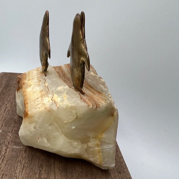 Quartz with Brass Penguins on Top Paper Weight - Picture 5 of 11